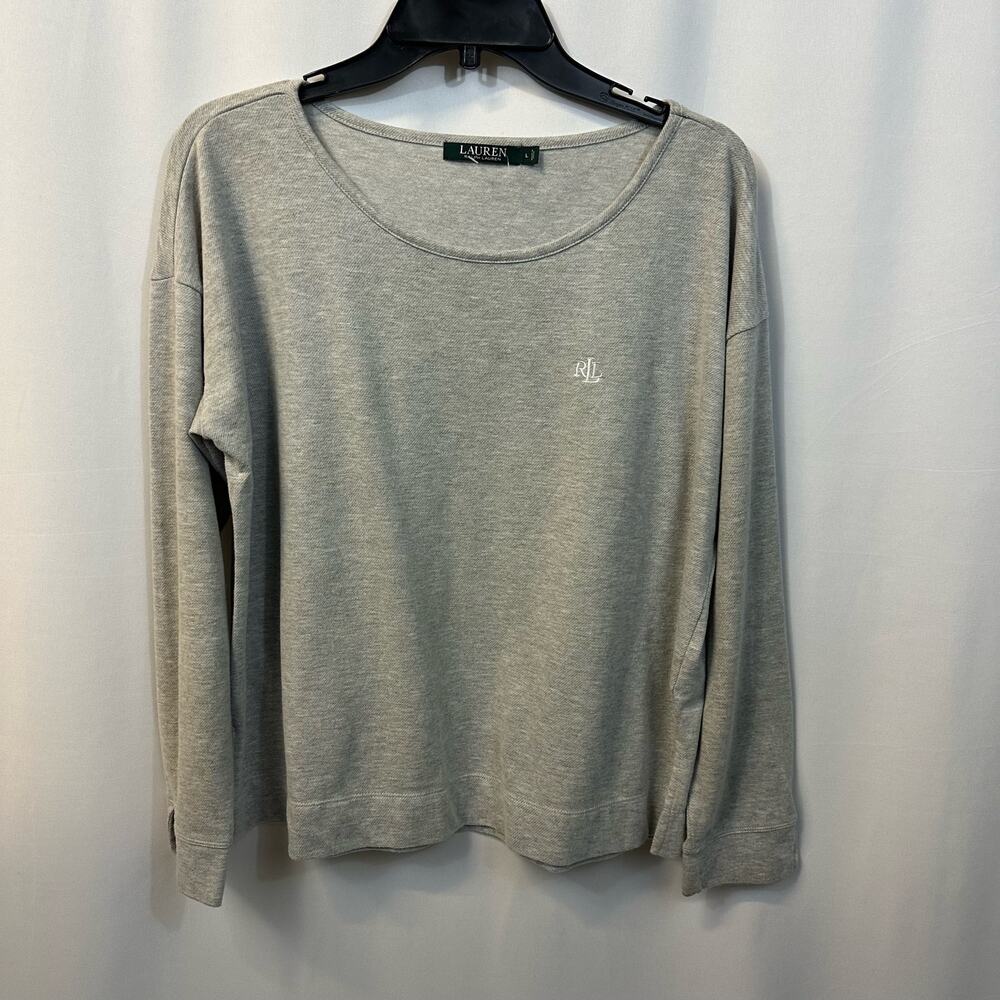 Lauren Ralph Lauren Long Sleeve Gray Top Cotton Blend Soft Large